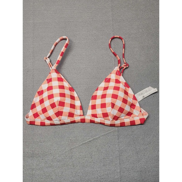 Cupshe Other - CUPSHE Red Orange Gingham Triangle Bikini Top XS Adjustable Straps Swimwear